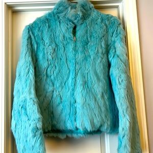 Ladies Wilson’s Leather fur jacket, teal color